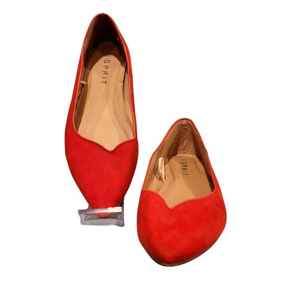 Esprit Red Pamela Textile Suede Scallop Edge Pointed Toe Flat Womens Shoes 8M - Picture 3 of 5